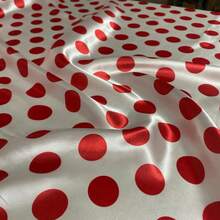 Polka Dot Print Satin Fabric In Various Colors, 1.40m, For Costumes And Parties. - White Ball Red - View 1