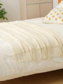 1 Diamond Grid Textured Knit Throw Blanket, Soft And Comfortable, Suitable For All Seasons, Suitable For Sofa, End Of Bed, Travel, Home Decor - Mixed Color Geometric Pattern, Acrylic Fabric - Hạt ngô màu be - Xem 4