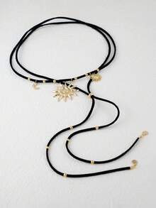 1件可调节日月吊坠项链，长款项链，适合女性日常、约会、派对、音乐节等时尚场合搭配 - 金黃色 - 查看 7