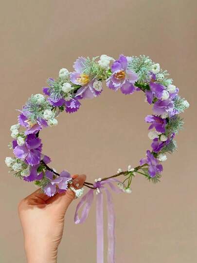 1pc Girl's Floral Headband, Sweet Daisy Flower Wreath Hair Band, Random Color