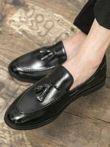 Men's Fringed Dress Loafers - Business Formal Slip-On Dress Shoes For Groom At Wedding, Party, Saturday Dance, Banquet - 黑色 - 查看 5