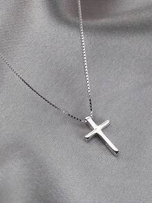 GAGAFEEL 1件925纯银十字架吊坠项链，时尚个性颈链，适合作为女士生日礼物 - 銀色 - 查看 2
