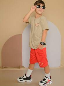 Boy's Clothing Set, 2 Pieces, Shirt And Shorts, New Release, Fits Ages 2 To 12, Children's Outfit - Màu be và đỏ - Xem 2