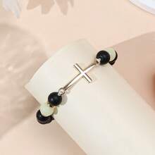 1条极简复古合金十字架夜光哑光串珠手链，适合男士佩戴 - 十字架手鍊 - 查看 4