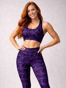 SHOWOFF Women's Fitness Set For Gym - Sports Top + High-Waisted Thick Leggings With Super Elastane - 淺灰紫 - 查看 4