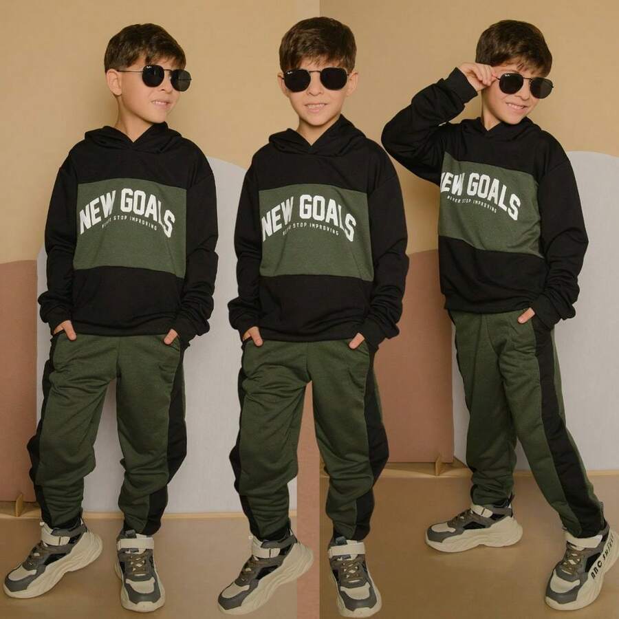 Boys' Winter Set - New Release - Fleece Mid-Season Tracksuit And Pants - Fits Ages 2 To 12 - 綠黑 - 查看 1