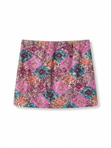 Women's Sexy Sequin Mini Skirt Y2k Color Block Sequin Embellished Sparkly Bodycon Short Skirt Glitter Pencil Skirt Night Club Rave Party Outfit Beach Vaction Streetwear - 西瓜粉 - 查看 4