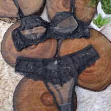 Lingerie Set Without Underwire With Invisible Tulle Sensual Panties Comfortable Bra Margareth Sexy Lingerie Adjustable Straps - Black - View 5