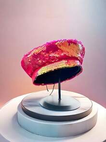 1顶闪亮涤纶亮片法式贝雷帽，适合狂欢节、新年、情人节、游行、酒吧、Y2K、派对、音乐节、圣帕特里克节、冬季等场合。 - 彩色 - 查看 4