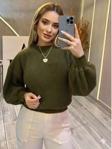 SELINE Women's Elegant Winter Blouse, Basic Knit. - Olive Green - View 1