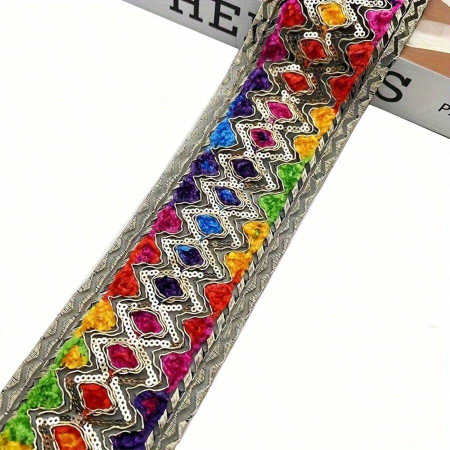 1/5碼彩色刺繡蕾絲，復古裝飾飾邊，DIY縫紉與編織配件，多色可選，手工藝與縫紉用品禮品包裝，婚紗裝飾，DIY衣物與初學者縫紉 - 彩色 - 查看 1