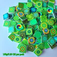 150克/5.29盎司曼陀罗花卉图案夜光马赛克玻璃装饰品，3D精美马赛克瓷砖，多种颜色和图案可选，适用于家居、庭院、楼梯、花园装饰、DIY工艺品、艺术花卉图案，夜光效果带来独特的视觉冲击，DIY马赛克工艺套装 - 新夜光 - 查看 15