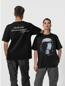 Basic T-Shirt With Djavan Print, New Model. - Mặt trước và mặt sau màu đen - Xem 1