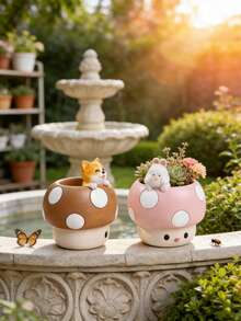 1个可爱蘑菇造型多肉植物花盆，适合花园、窗台和桌面装饰，彩色树脂花盆，室内/室外园艺的理想之选，也是庭院和家居装饰的完美之选。 - B - 查看 3