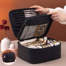 大容量多层化妆品收纳包 - 可拆卸仿皮设计，带刷槽 | 便携式旅行化妆包 - 彩色 - 查看 5