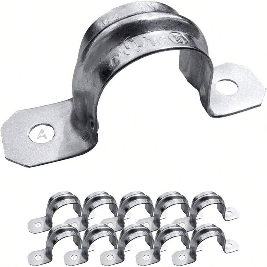 10 Pack 3/4 - Inch EMT Two - Hole Conduit Strap U2014 Reinforced Rib, Heavy - Duty Zinc - Plated Steel Pipe Clamp Secure Electrical Installs, Rust - Resistant Mounting Hardware - 3/4" Trade Size + 10 - View 1