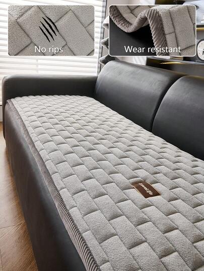 1pc Modern Minimalist Plush Sofa Cover, Fashionable Geometric Pattern Design Sofa Slipcover, Anti-Slip, Anti-Scratch, Dust-Proof, Dirt-Resistant, Pet-Friendly Sofa Pad, Suitable For 1, 2, 3, 4 Seater And L-Shaped Sofas, Applicable For All Seasons, Machine/Hand/Dry Washable, Holiday Decor