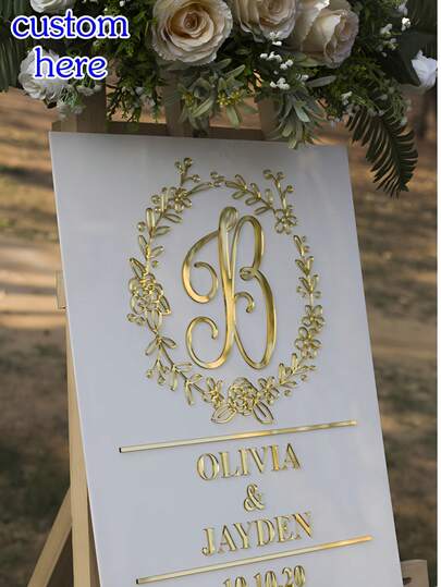 1 pieza Cartel de bienvenida de boda personalizado de acrílico - Nombres de la novia y el novio y fecha - Tablero de bienvenida romántico - Decoración del lugar de la boda - Suministros de boda con nombres de recién casados grabados