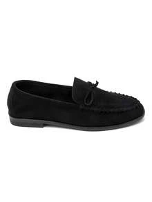 Mocassins Souples In Suédine And Nœud And Coutures Apparentes - Black - View 2
