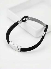 Customizable Spring/Summer New Silicone Stainless Steel Bracelet With Steel Tag, Can Be Personalized With Engraved Text, Titanium Steel Bracelet. Minimalist, Fashionable, Elegant, Suitable As Gift. - Multicolor - View 6