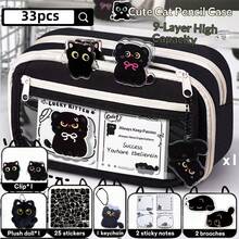 2026 New Arrival Popular Black Cat Design Large Capacity Multi-Functional High-Quality INS Style Pencil Case - Black and Gold Series Cat 9-layer Pencil Case - View 13