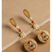 Gold-Tone Auspicious Gourd Keychain, Elegant Car Key Chain Pendant, Unisex Prosperity Gift - Multicolor - View 4