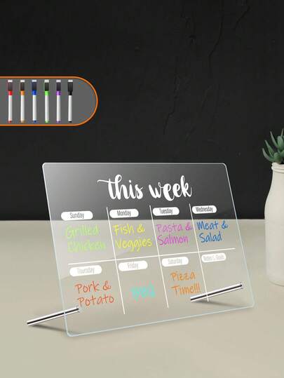 1 Set Gold Color Weekly Planner Whiteboard (6 White Board Markers), Dry Erase Magnetic Board, Memo Note Writing Board, Creative Home Reusable Display Board