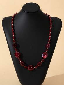 Dây chuyền hạt cườm màu đỏ bất đối xứng, vòng cổ choker thanh lịch tối giản, phong cách hip-hop. - Màu Đỏ Sâu - Xem 9