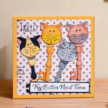 创意猫咪钥匙模具，DIY剪贴簿相册和压花模板，贺卡制作工具，卡片纸切割工艺品，礼品卡制作模板模切。 - 銀色 - 查看 2