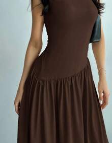Women's Sleeveless Long Dress, Elegant, Asymmetrical, Casual, Evangelical Fashion - 鏽棕色 - 查看 8