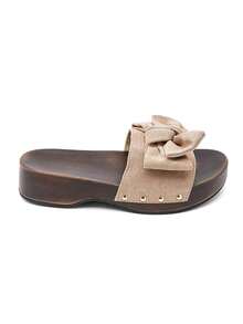 Mules Plateformes à Nœud Suedé Et Semelle Aspect Bois - Khaki - View 2