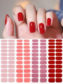 22/44/66/88片装免烤灯软胶美甲贴纸，简约纯色美甲按压式贴纸，哥特风闪粉全覆盖美甲贴纸，多种尺寸可选，黑色、白色、红色、圣诞主题美甲贴纸。 - 彩色 - 查看 2