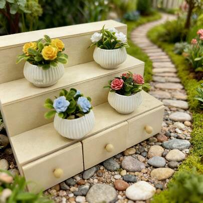 Doll House Artificial Rose Flower Green Plant Potted Plants, Doll House DIY Accessories Miniature Models, Model House Living Room Scene Decoration Ornaments And Photography Props, Micro Landscape Handmade Crafts, Perfect Choice For Holiday Gifts