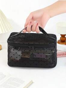 3pcs Women's Travel Makeup Bag Set. Classic Polka Dot Mesh Multi-Piece Multifunctional Handheld Makeup Organizer Bag, Large Capacity Travel Essential - Multicolor - View 7