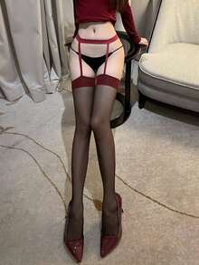 Set de liguero nupcial - Cinturón de liguero sexy y ajustable con ribete de encaje, adecuado para la noche de bodas y fiestas - Negro - Ver 5