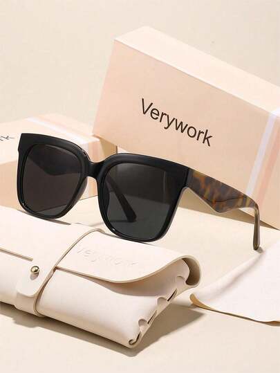 Verywork 1pc Women's Leopard Print Geometric Full Frame Fashion Sunglasses, Suitable For Street Photography, Music Festivals, Beaches, Vacations, Fits Various Face Shapes, Fashionable Accessory For Outings, Carnivals And Other Occasions