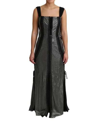 Dolce & Gabbana Pre Loved Metallic LaceUp Maxi Gown Women Black And Gray Dresses
