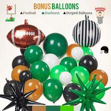 This 115-Piece Olive Football Balloon Arch Set Includes Dark Green, Brown, And Black Balloons, As Well As Exploding Stars, Rugby Balls, And Striped Foil Balloons. It's Perfect For Decorating Sports-Themed Birthday Parties, Touchdowns, Birthday Parties, Baby Christenings, Gender Reassignments, Pre-Game Parties, And More. - View 3