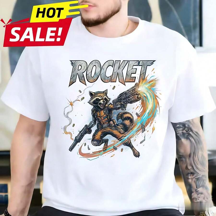 Rocket Marvels Boy Girl 2026 Summer Oversized T-Shirt Family Parent-Child Vintage Wear Casual Men Women Short Sleeve Tee Top Y2k - 白色 - 查看 1