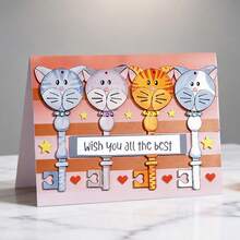 创意猫咪钥匙模具，DIY剪贴簿相册和压花模板，贺卡制作工具，卡片纸切割工艺品，礼品卡制作模板模切。 - 銀色 - 查看 1