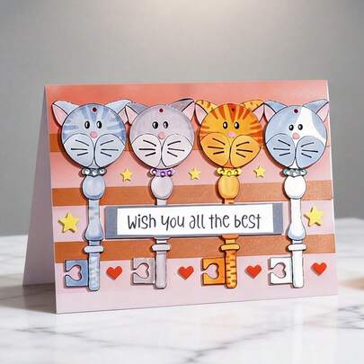 创意猫咪钥匙模具，DIY剪贴簿相册和压花模板，贺卡制作工具，卡片纸切割工艺品，礼品卡制作模板模切。