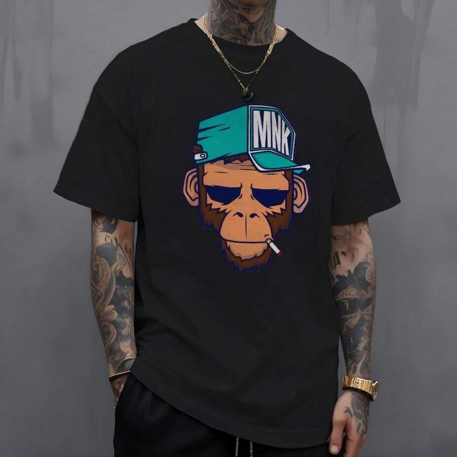 Camiseta Adulta 100% Algodão T-Shirt Masculina estampa Monkey. Casual e Confortável. Entrega Rapida - Preto - Visão 1