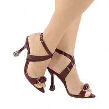 Women's Pointed Toe Sandal With Rhinestone Detail - Elegant, Comfortable, And Dressy - Wine/Marsala - 紅木色 - 查看 4