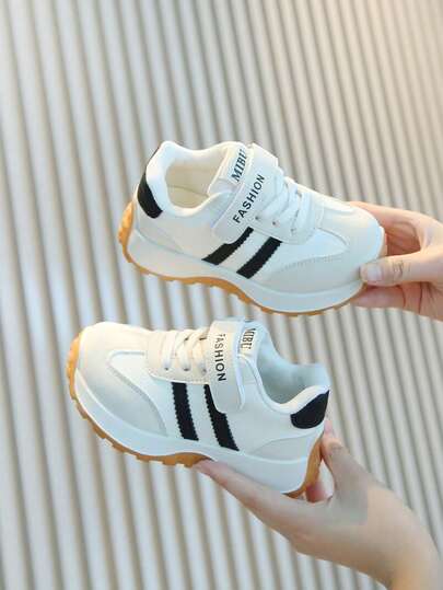 Zapatillas de deporte de suela gruesa con bloques de color retro para niños - Cierre ajustable con , malla transpirable, suela antideslizante, de moda para uso diario y deportes, zapatos para niños pequeños