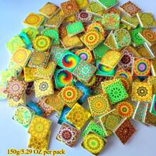 150克/5.29盎司曼陀罗花卉图案夜光马赛克玻璃装饰品，3D精美马赛克瓷砖，多种颜色和图案可选，适用于家居、庭院、楼梯、花园装饰、DIY工艺品、艺术花卉图案，夜光效果带来独特的视觉冲击，DIY马赛克工艺套装 - 新夜光 - 查看 13