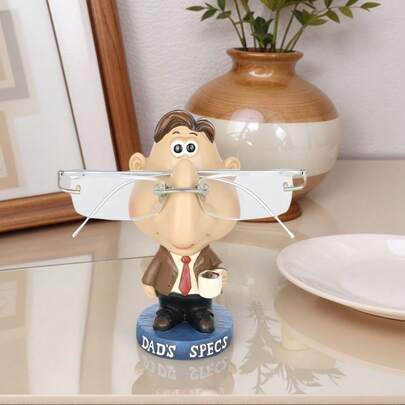 1pc Interesting Dad Drinking Coffee Figurine Decor, Cute Character Statue Gift For Dad, Eyeglasses Storage Rack Display, Home Office Eyewear Accessory Gift, Whimsical Reading Glasses/Fashion Glasses Stand, Office Desk Nightstand Holder Display