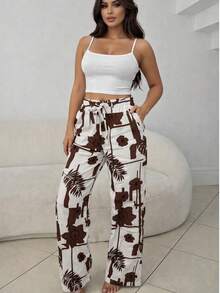 Printed Wide-Leg Pants With Side Pockets. - 鏽棕色 - 查看 1