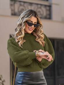 SELINE Women's Elegant Winter Blouse, Basic Knit. - Olive Green - View 4