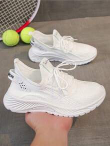 Women's Lightweight Breathable Casual Sports Shoes, Comfortable Running Fitness Sneakers, White Versatile Sneakers Suitable For All Seasons - 白色 - 查看 3
