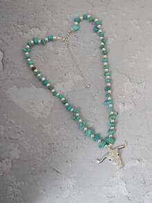 Bohemian Style Turquoise Rhinestone Bull Head Pendant Necklace - Turquoise - View 6